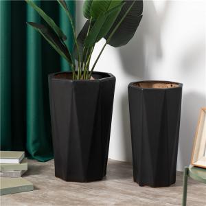 Quality Minimalism tall gardening black planter outdoor garden home balcony decor ceramic flower plant pot wholesale