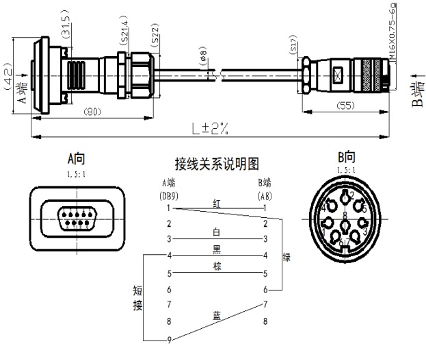 RET 5M AISG Connector Solder Termination For RRU RET Port HUAWEI AISG TO DB9
