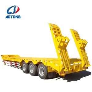 Quality AOTONG 3 Axles 45ton 55tons 60ton Low Bed Hydraulic Ladder Lowboy Semi Truck Trailers wholesale