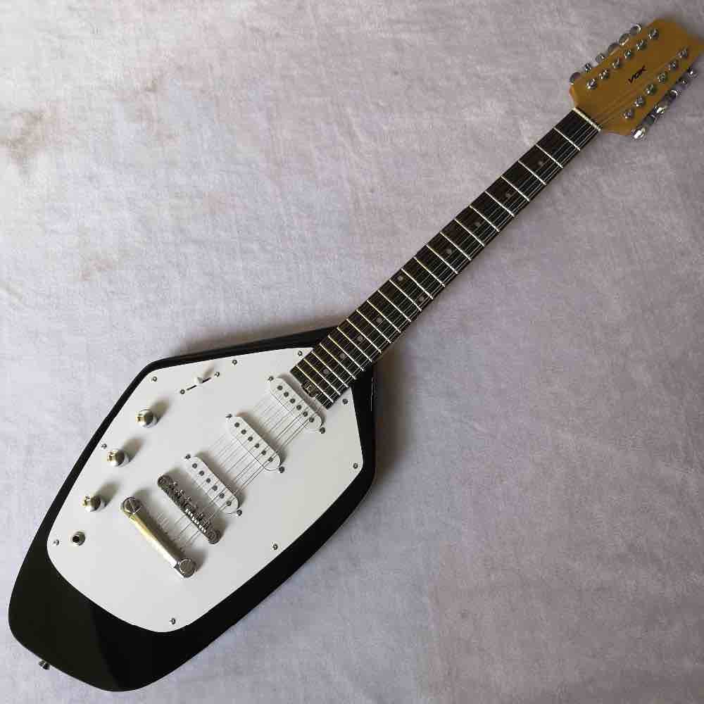 Left Hand Irregular 12 Strings Electric Guitar in Black Mahogany Body Neck Back Sides Free Shipping