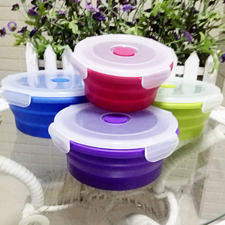 Wholesale 4 Sets Microwavable Food Storage Containers Safe leakproof Silicone Foldable Round Lunch Box