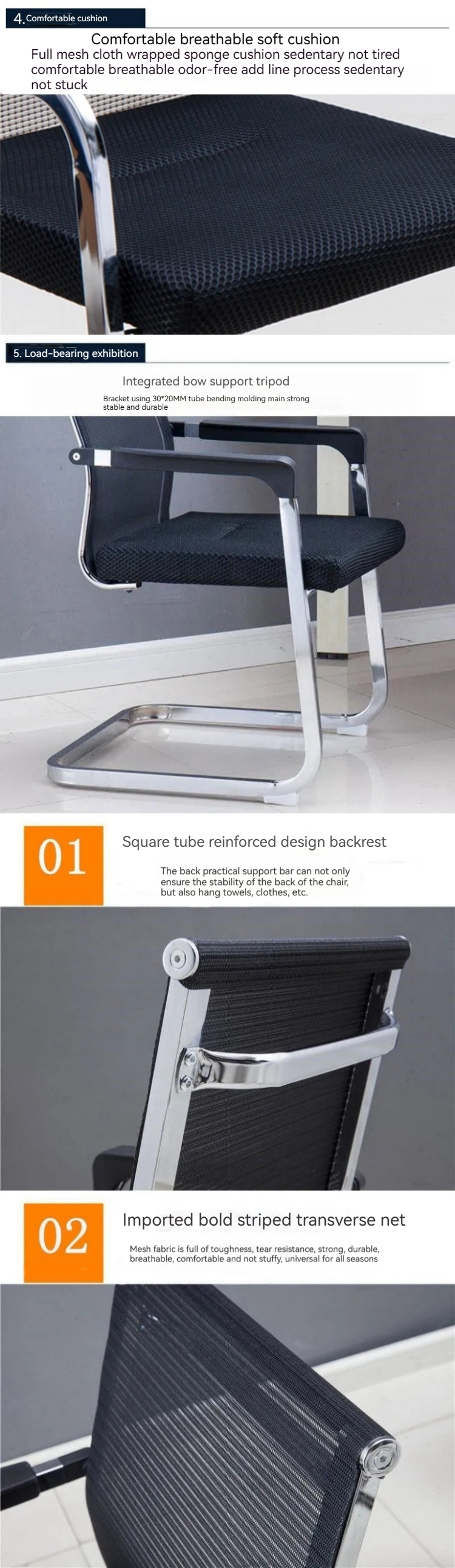 Metal Feet Bow Mesh Backrest Office Chair for Computer and Conference in Black Color