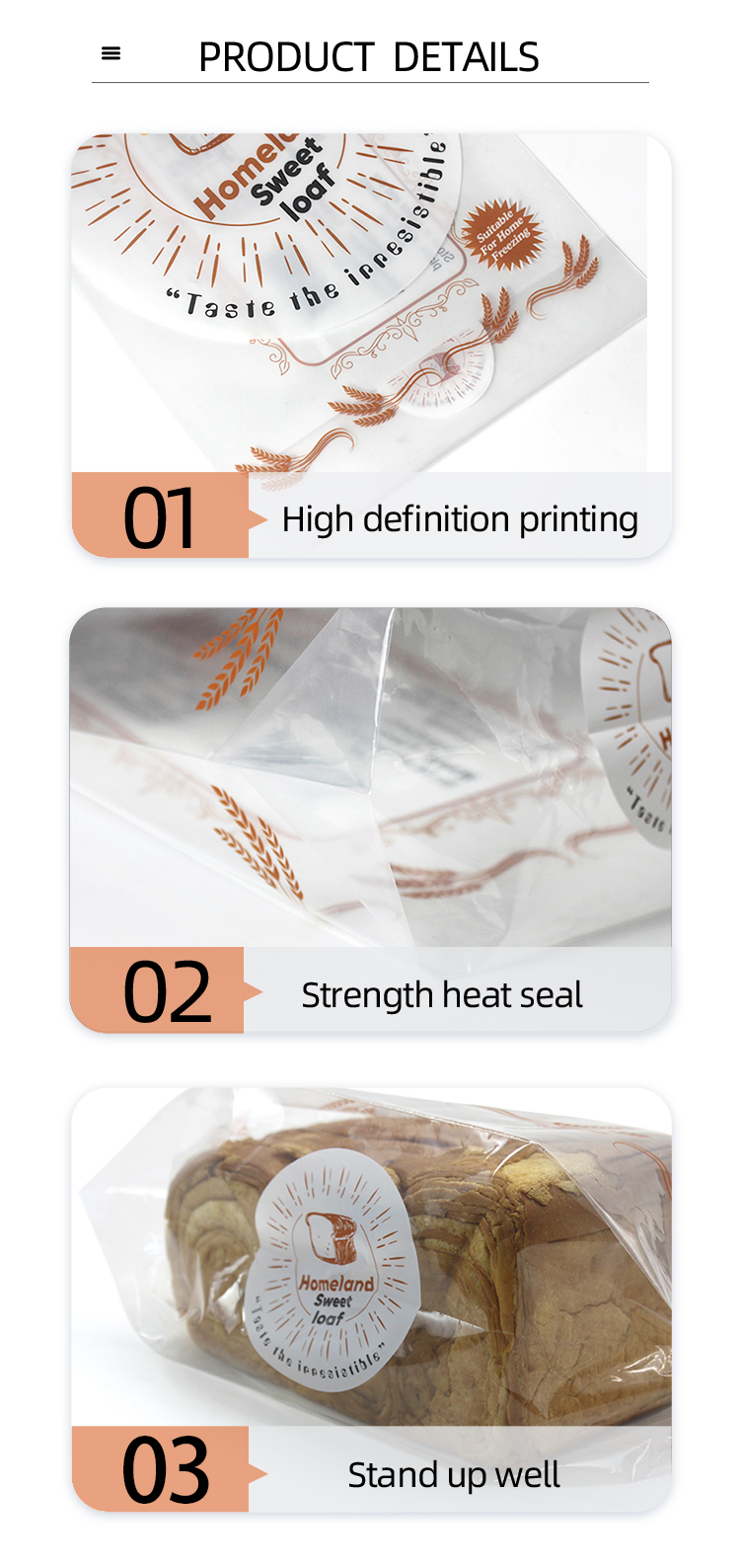 Food Grade Bopp Bakery And Confectionery Packaging Barrier Plastic Toast Bags For Toasters