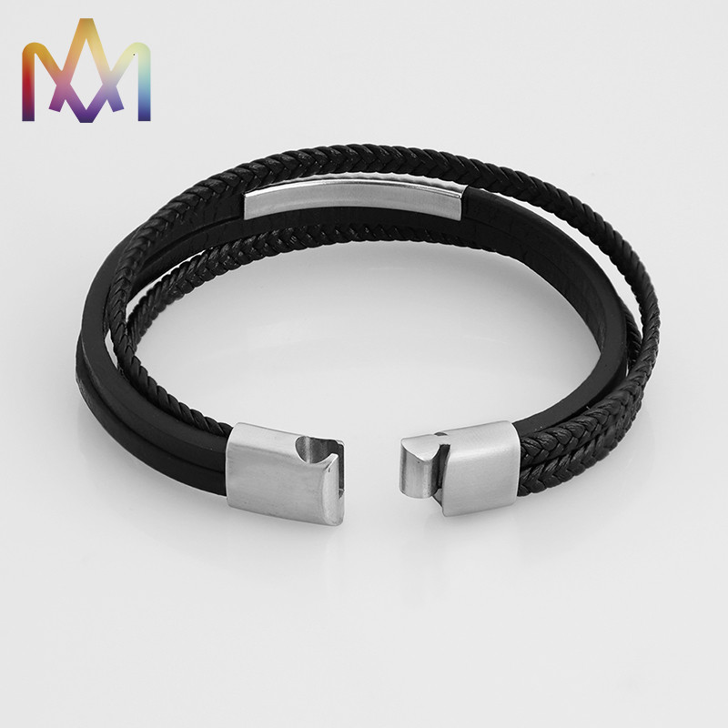 Hypoallergenic 65MM Engraved Mens Leather Bracelets
