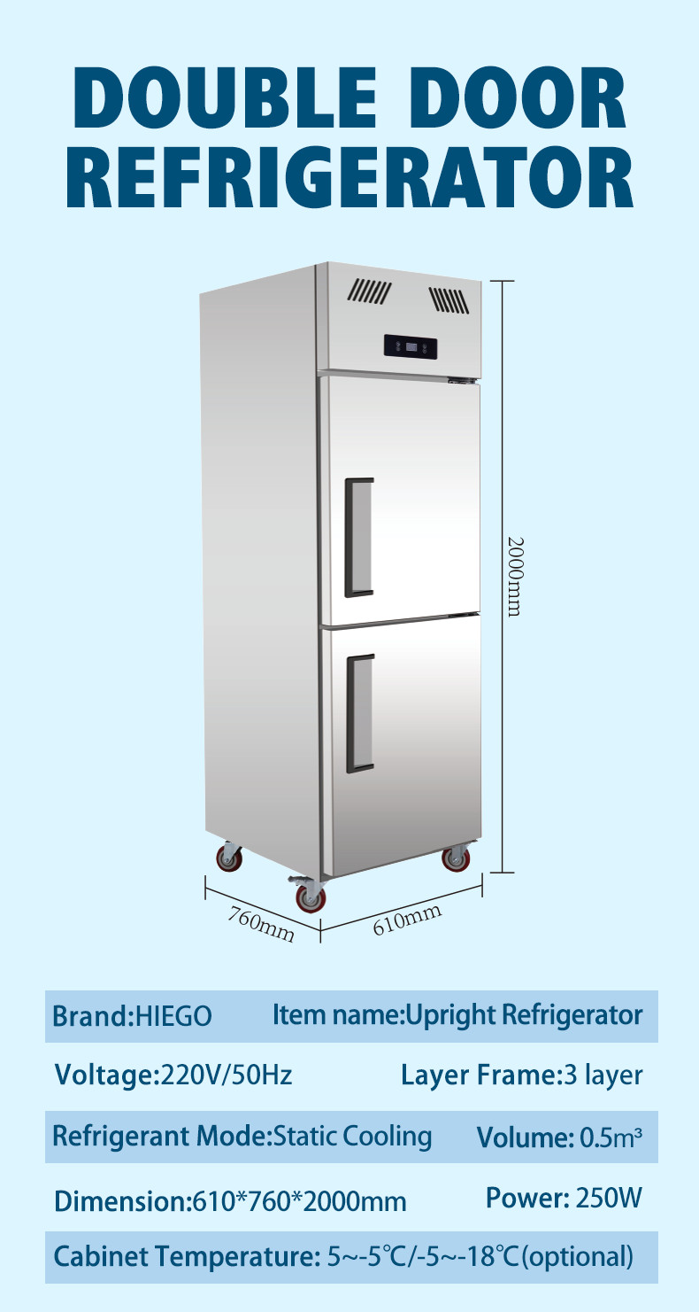 Commercial Double Door Upright Freezer R134a Vertical Display Chiller