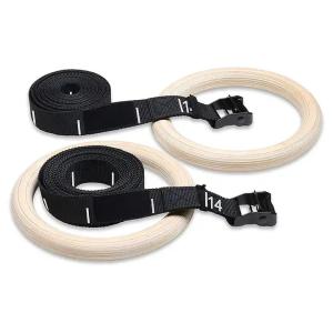 Quality gymnastic rings wood 32mm Wooden Gym Rings with Enhanced Flexible Buckles &amp; Durable Adjustable Straps wholesale