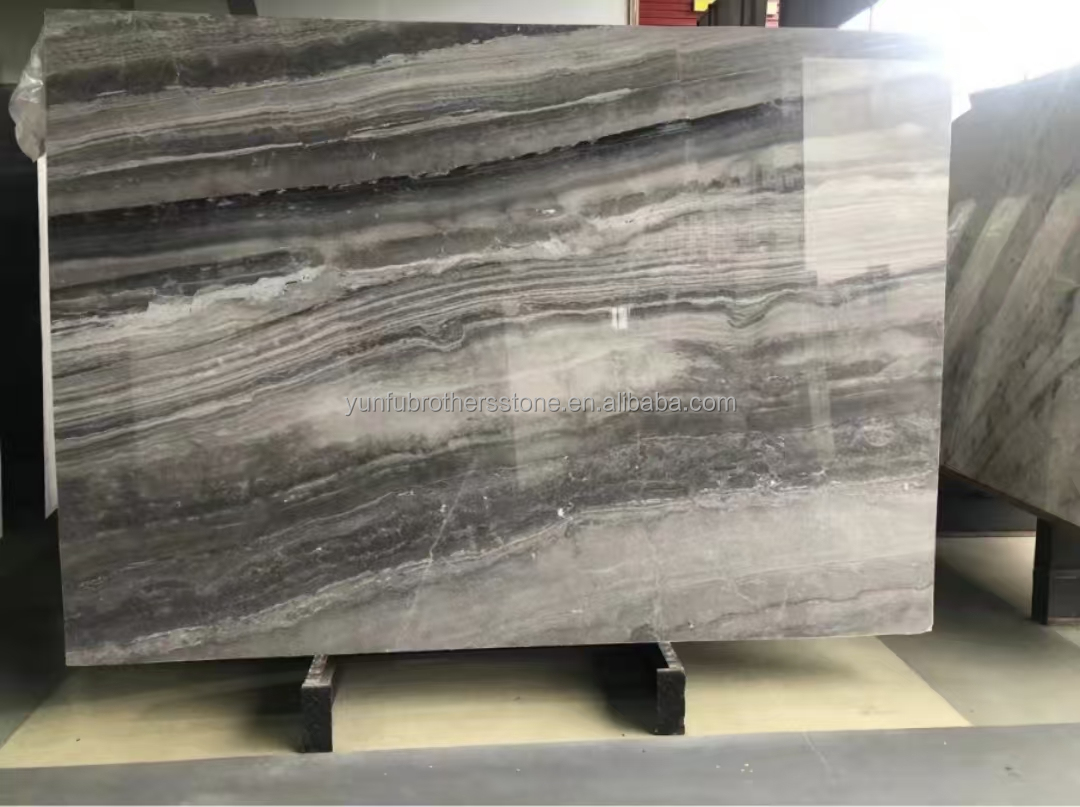 Hotel Interior Decoration 45 Degree Grey Marble Big Slab and Italian Glazed Materials