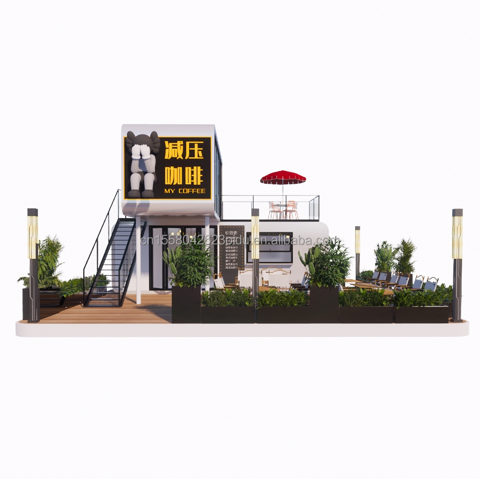Steel Structure Frame Welded 20ft Luxury Portable Prefabricated Homes With Customized Color for Food Street Coffee Store