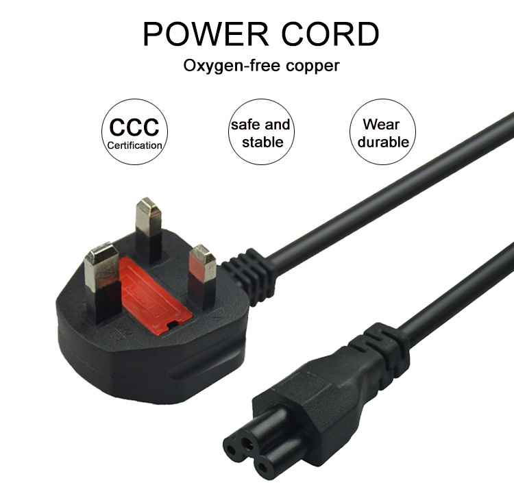 3 Prong Mickey Mouse Plug UK Power Cord 1mtrs With PVC Jacketed