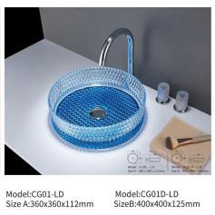 Quality Crystal Tempered Glass Basin Sink Counter Top Round Bathroom Colored Transparent wholesale