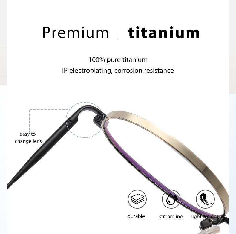 Round Titanium Frame Glasses 145mm Anti Blue Light Glasses Can Change Myopic