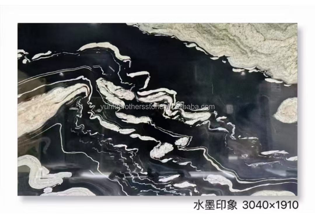 Hotel Polished Black Ink Impression Marble Natural Stone Bathtub for Home Bathroom