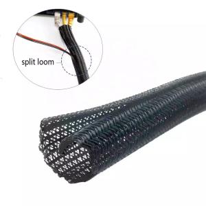 Quality Flame Retardant PET Braided Sleeve Self Closing Split Wrap Sleeving wholesale