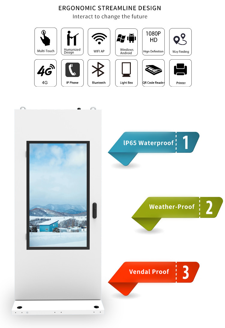 Theftproof Android 49" Outdoor Lcd Digital Signage Vertical Business Black / White