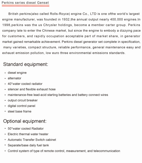 300Kg Diesel Engine Generator Set Perkins 7-1800Kw Series Engine Model 403A-11G1