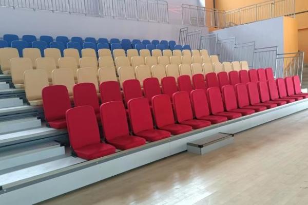 Telescopic Tiered Bleacher with Aisle and Handrail Plywood or PVC Flooring