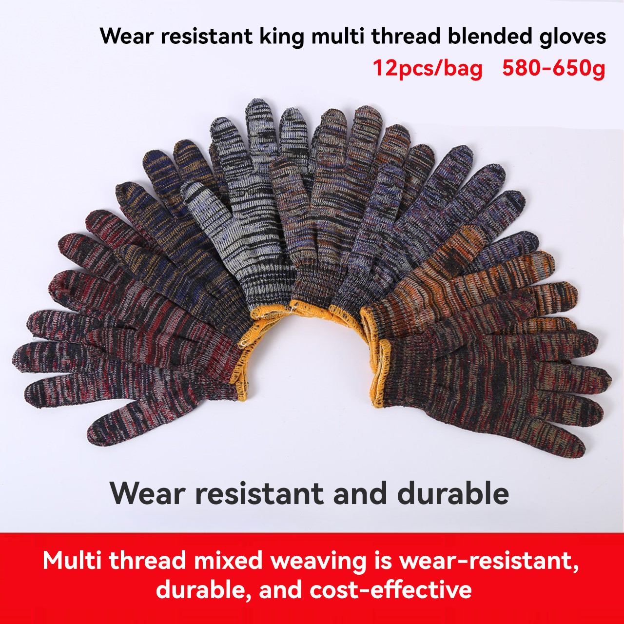 Hard-Wearing Deep White Cotton Hand Safety Knitted Work Gloves with Customized Weight