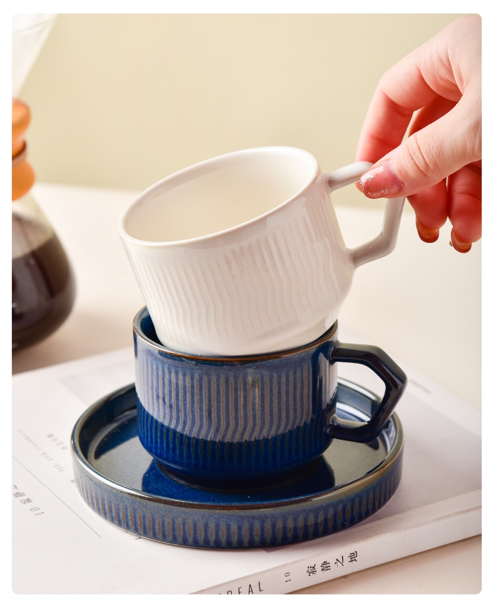 210ml Volume Custom Tea Cup And Saucer Set Rustic Ceramic Porcelain With Packaging Box