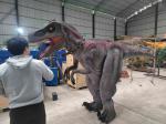 Life Size Red Striped Raptor Costume Smoke Effects