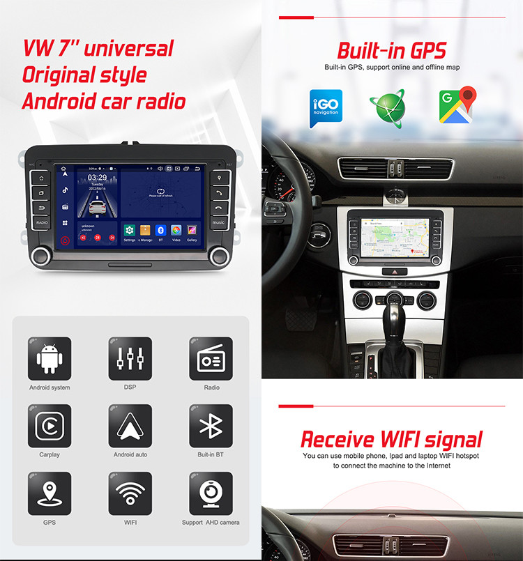 Wifi Bluetooth 7 Inch Car Radio , OEM Car Stereo For Volkswagen