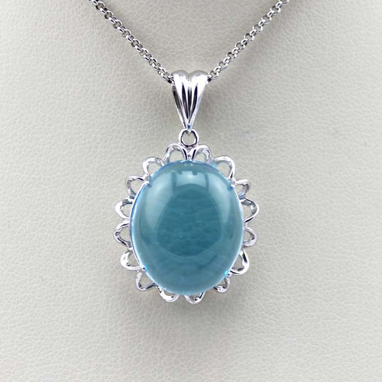 Women Jewelry 9mm x11mm Oval Dome Blue Topaz Cubic Zircon Sterling Silver Pendant(PSJ0201)