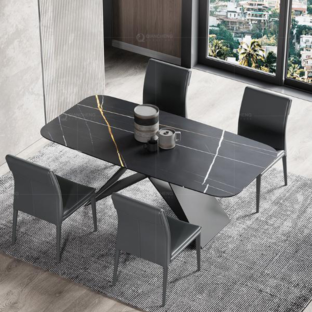 Carbon Steel Leg Marble Stone Top Dining Tables For Bedroom