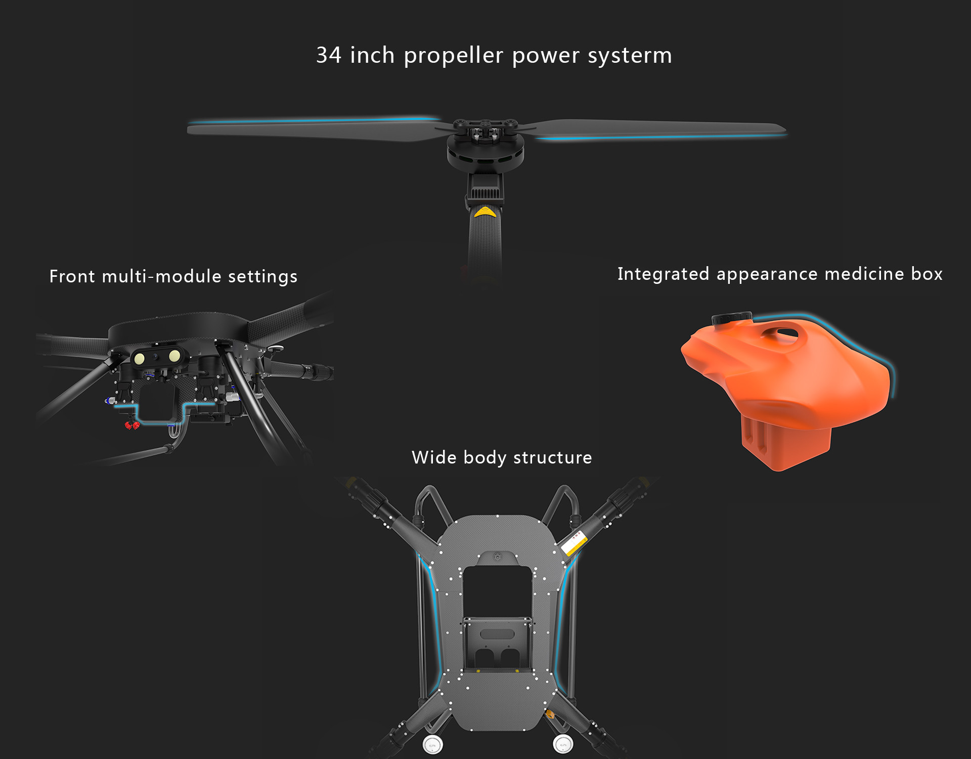 4 Axis 4 Rotors 4L Gasoline Tank Hybrid Drone UAV Agricultural Spraying Pest Control HXF22