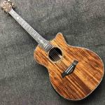 Custom All Solid KOA Wood Acoustic Electric Guitar Real Abalone Binding Ebony