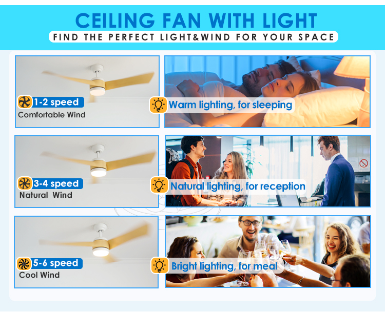 Customized ABS Blades LED Ceiling Fan with WiFi Tuya Control and Lighting Solutions