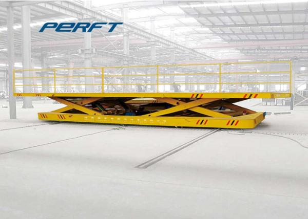scissor hydraulic lifting electric rail transfer cart for warehouse material