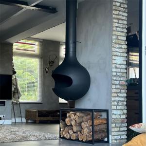 Quality Hanging Indoor Ceiling Mounted Round Wood Burning Suspended Fireplace wholesale