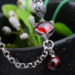 925 Sterling Silver Synthetic Garnet Fox Charm Link Bracelets(B20180411084)