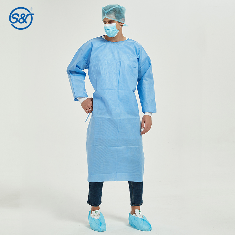 Latex Free Disposable Surgical Gowns Breathable SMS Fabric Blue Isolation Gown