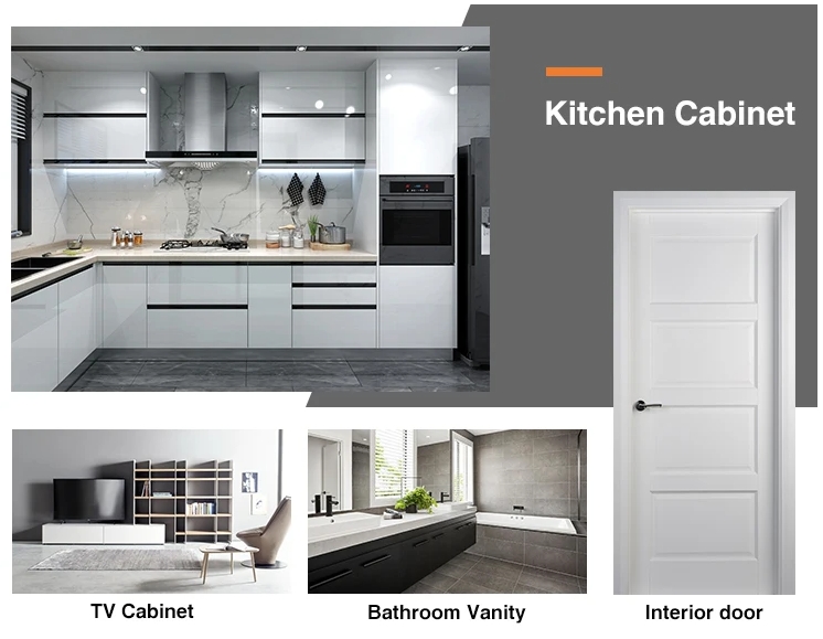 Solid Wood Affordable Luxury Gray Glossy Modular Kitchen Cabinet with Blum Hardware