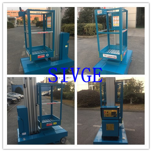 Blue Self Propelled Aerial Lift Single Mast Self Propelled With 5 m Working Height
