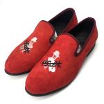 Silver Embroidery Red Velvet Shoes Mens Private Custom For Leisure Occasion
