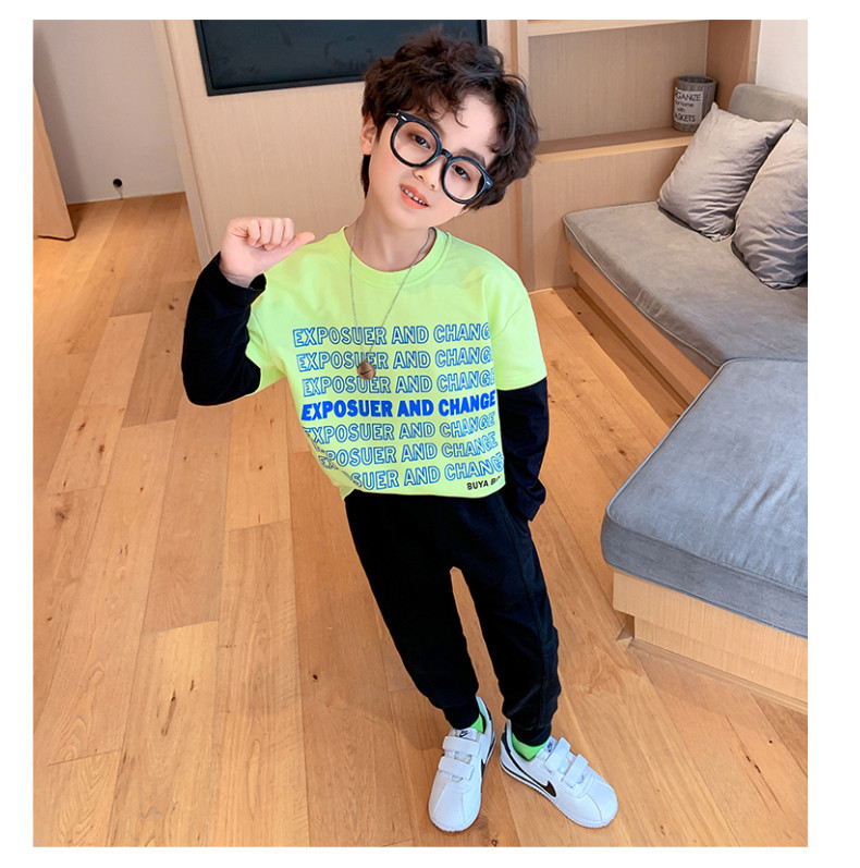 Children's suit Multicolor spring and autumn children's printed two-piece set for boys, suitable for children aged 4-16