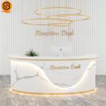 240cm Length Salon Reception Desk White Marble Grain Gold Hairlines Fireproof