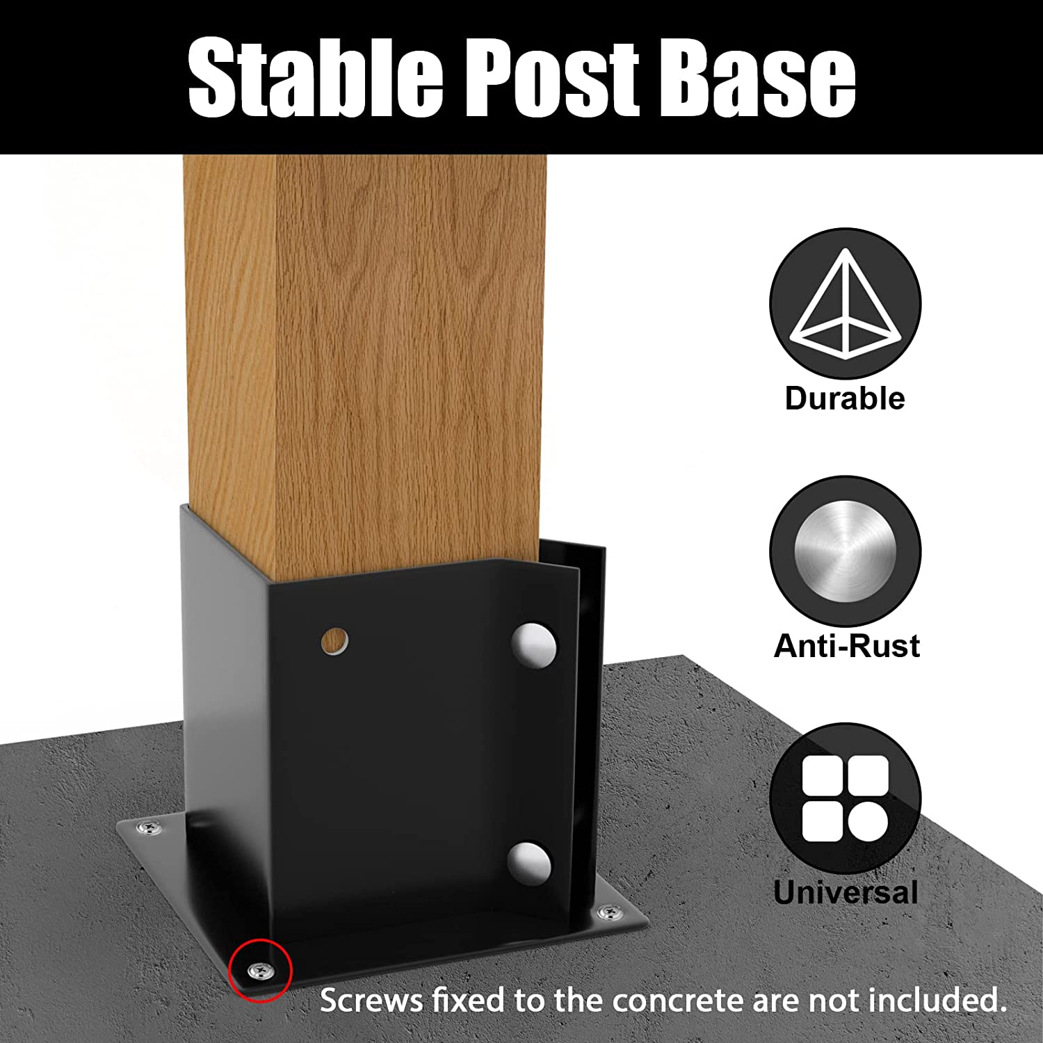 Black or White Steel Fence Post Base Bracket with Customized Design and Endoth Screws
