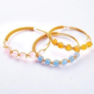 Quality Wire Wrapped Healing Round Bead Gemstone Bangle Bracelet Jewelry wholesale