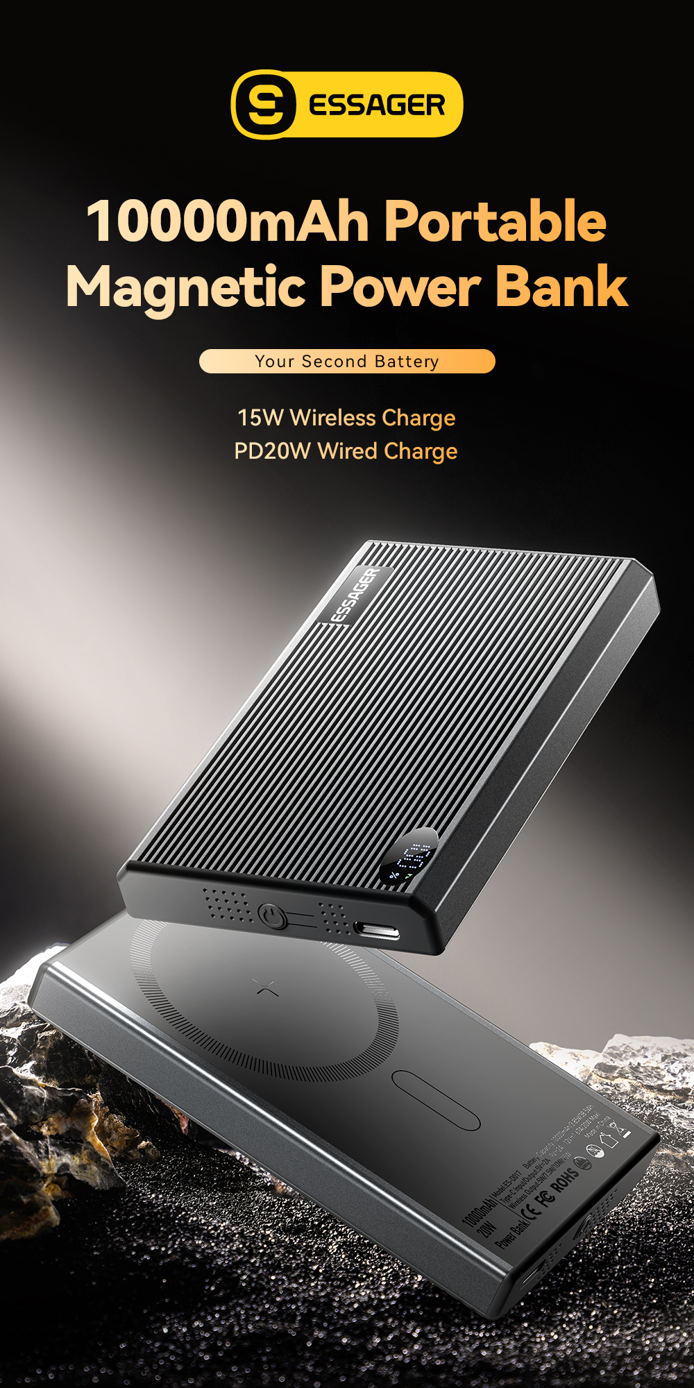 ESSAGER ES-D017 Series Wireless Charging Power Bank 10000mah Ultra Thin Fast Charging
