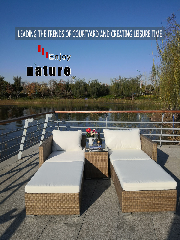 Patio Wicker Cushioned Rattan Lounge Daybed Vine Woven Weaving Bed Garden Beach