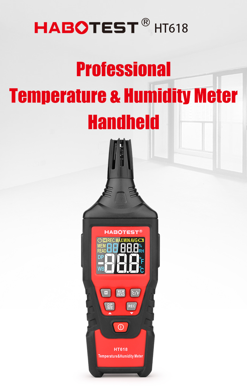 CE Digital Temp And Humidity Meter , 60 Celsius Temperature And Humidity Tester