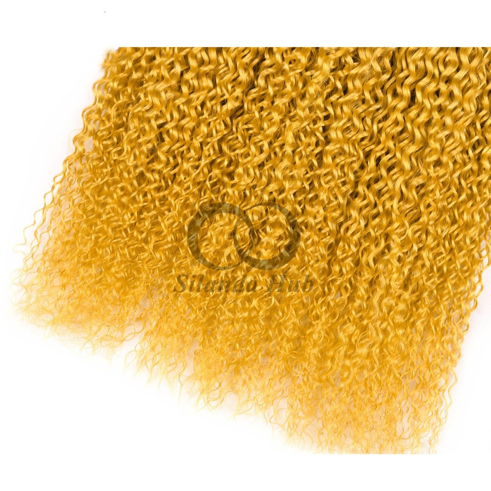 Yellow Kinky Curly Remy Human Hair Bundles Sew In Weave Bundles Brazilian Bundle Deals