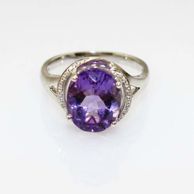 White Gold Plated 925 Silver with 9mmx11mm Pink Cubic Zirconia Ring(R166)