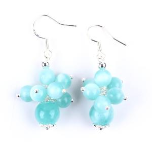 Quality Handmade Light Lake Blue Jade Healing Spiritual Round Bead Flower Dangle Earring For Jewelry Gift wholesale
