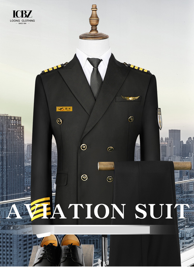 Custom Airline Aviation Black Navy Blue Pilot Uniforms Staff Uniforms for Men and Women
