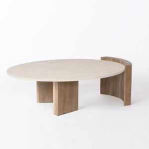 Quality Wooden Base Ellipse Marble Topped Pedestal Coffee Table 129cm wholesale