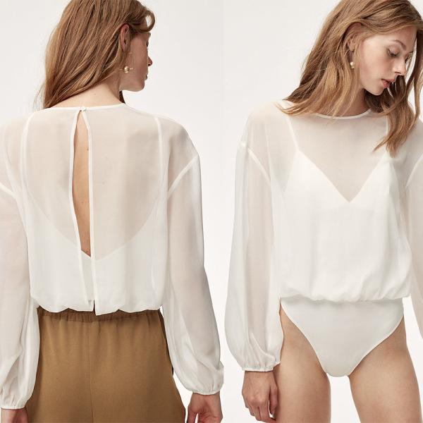 New Arrival Fall Clothing Cotton Spandex Ladies Transparent Bodysuit Tops Latest