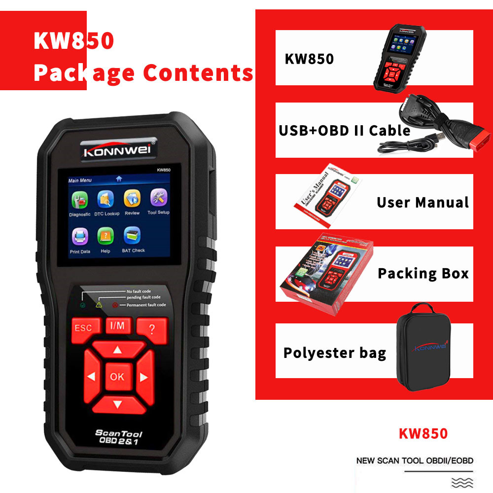 Pc Konnwei Car Diagnostic Scanner / Obd2 And Can Scan Tool Emissions Test